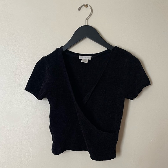 UO Short Sleeve Surplice Chenille Sweater - Picture 2 of 5